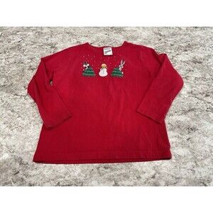 Vintage Warner Bro Looney Tunes Christmas Embroidered Shirt Size Small